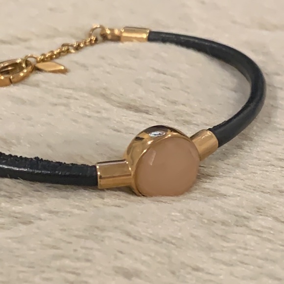 Fossil Leather and Rose Gold Bracelet with Peach Color Gemstone - Picture 9 of 9